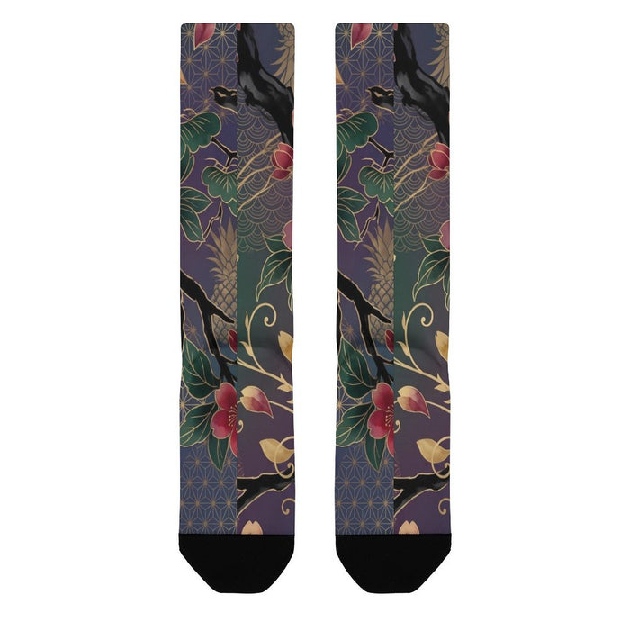 Japanese Pineapple Inspired Crew Socks | Unisex Polyester Tropical Socks for Everyday Comfort