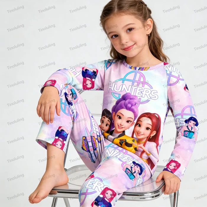 Kids KPop Demon Hunters Pyjamas Set Girls Long Sleeve 2PCS Sleepwear