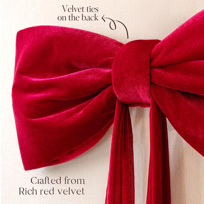 Large Luxury Red Velvet Christmas Tree Topper Bow – Deep Burgundy Glossy Bow