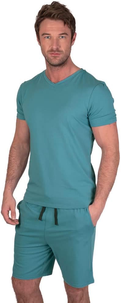 Light & Shade Men's Top and Short Bottoms Pyjama Set Blue, S