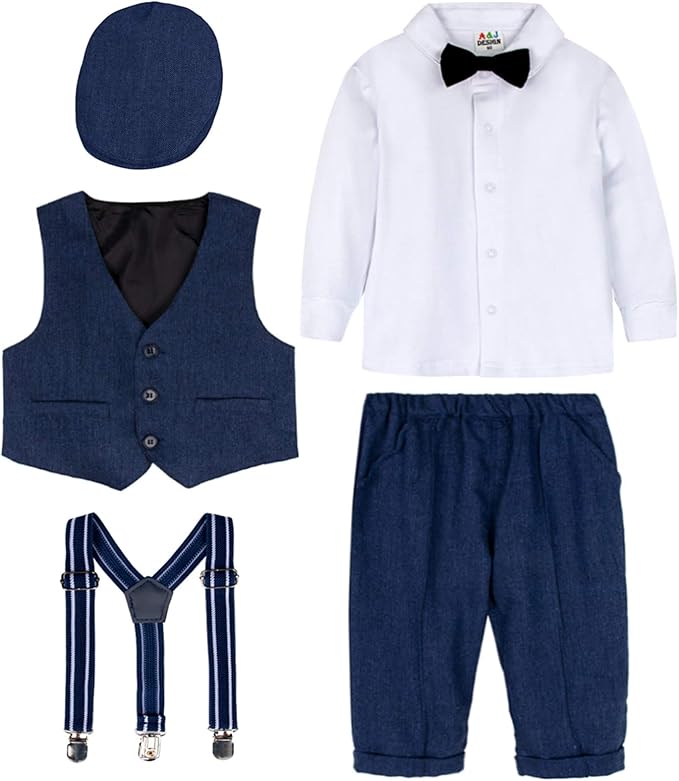 mintgreen Baby Boys Long Sleeve Outfit Suit Set with Flat Hat, Royal Blue, 2-3 Years, 100