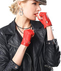 NappaNovum Women's Half Finger Leather With Silk Lining Performance Cycling Driving Gloves (S, Bright Red)