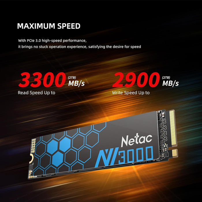 Netac 250GB NV3000 M.2 NVMe SSD, M.2 2280, PCIe3, 3D TLC NAND, R/W 3000/1400 MB/s, 95K/120K IOPS