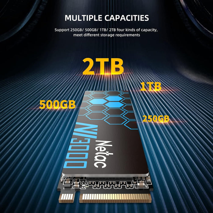 Netac 250GB NV3000 M.2 NVMe SSD, M.2 2280, PCIe3, 3D TLC NAND, R/W 3000/1400 MB/s, 95K/120K IOPS