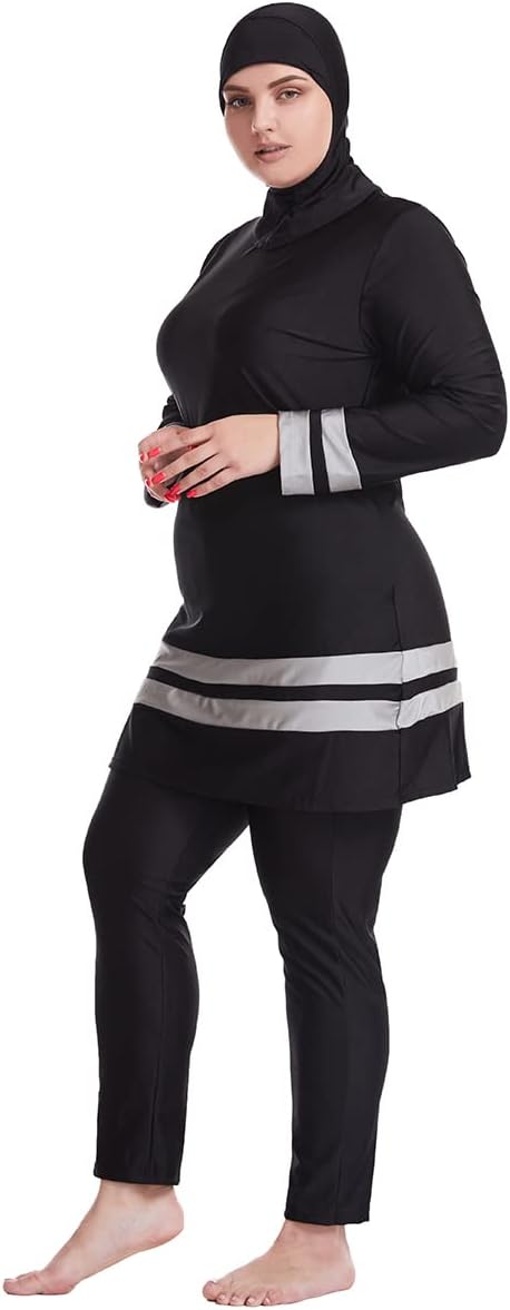 OBEEII Muslim Women Plus Size Color Matching Fat Swimsuit Tankini 3 Piece Swimwear, black, 6XL