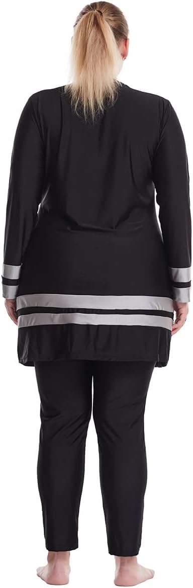 OBEEII Muslim Women Plus Size Color Matching Fat Swimsuit Tankini 3 Piece Swimwear, black, 6XL