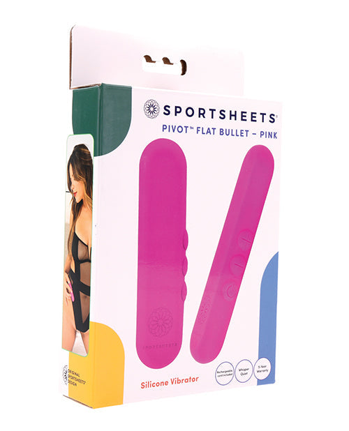 Pink silicone vibrator in packaging with brand logo on a white background
