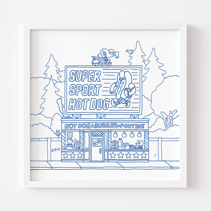 PIZZA PUNK ARENA “Super Sport Hot Dog” - 12.5" x 12.5" — by Benoit Tardif