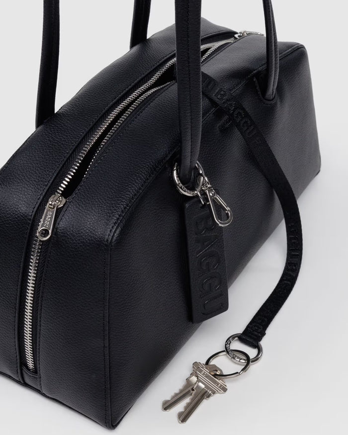 RECYCLED LEATHER BOWLER BAG, Black — by Baggu