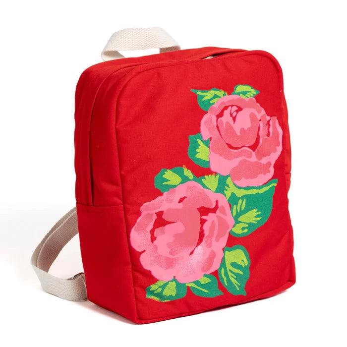 RED BACKPACK WITH ROSES — by La fée raille