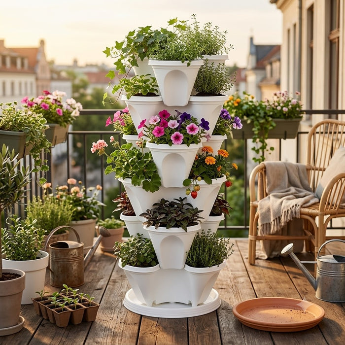 White Stack A Pot vertical planter, 7-pot stackable set
