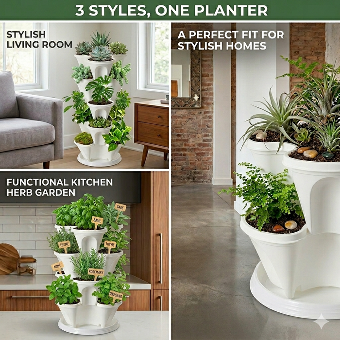White Stack A Pot vertical planter set by Gardens Need