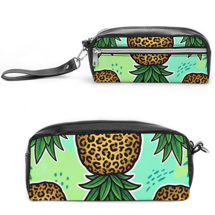 Upside Down Pineapple Versatile Cosmetic Bag & Pencil Case Pouch | Double-Zipper PU Organizer