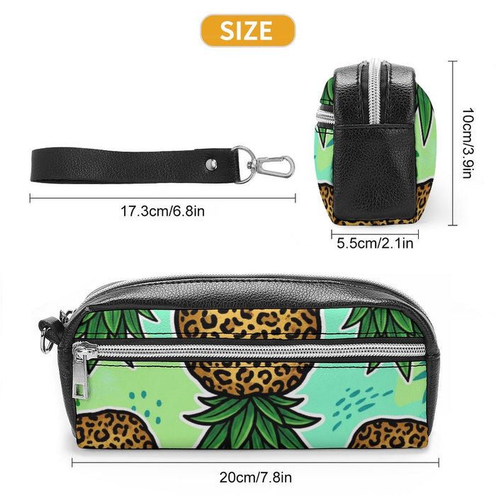 Upside Down Pineapple Versatile Cosmetic Bag & Pencil Case Pouch | Double-Zipper PU Organizer