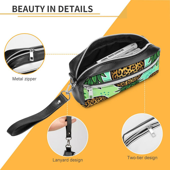 Upside Down Pineapple Versatile Cosmetic Bag & Pencil Case Pouch | Double-Zipper PU Organizer